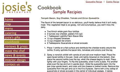 Josie's East Sample Recipe