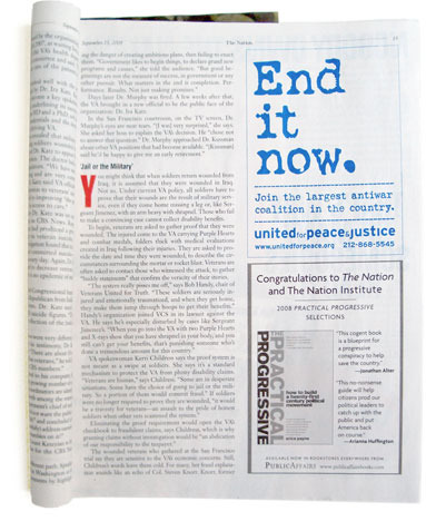 United for Peace and Justice ad in The Nation